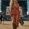 2025 Coachella Music Festival Dress - Vintage Tie-Dye Floral Lace Fringed Ruffle Party Dress for Women, Rock Rave Boho Maxi Outf