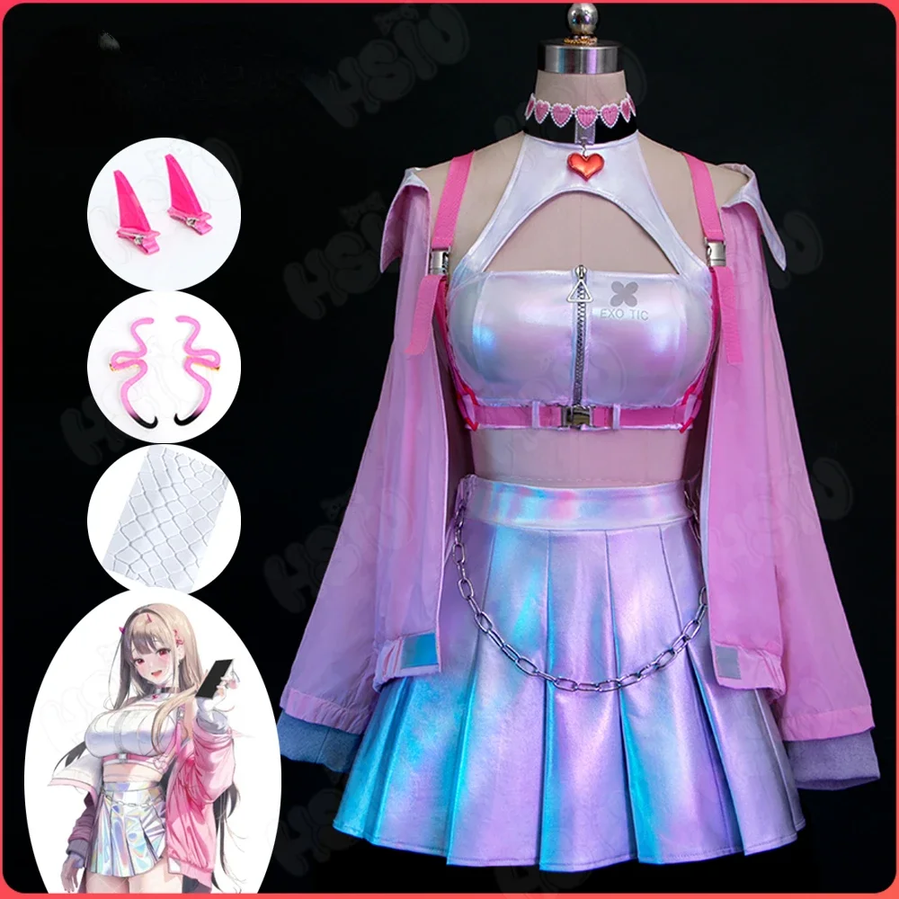 

Viper Cosplay Costumes Wig Game Godin Van Victory Nikke Cosplay HSIU Sexy Roze Glitter Short Skirt