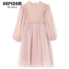 

HEPIDEM Kids Clothes 2022 New Spring Dresses Children Mesh Princess Dress Pink Long Sleeve Design Girls Clothing 710