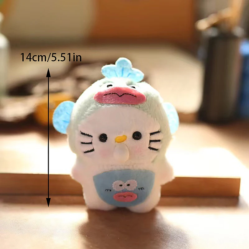 귀여운 산리오 행요돈 후드 KT 고양이 봉제 인형, 삐삐 거리는 거품, 헬로 키티 봉제 장난감, 열쇠고리 가방 펜던트 선물