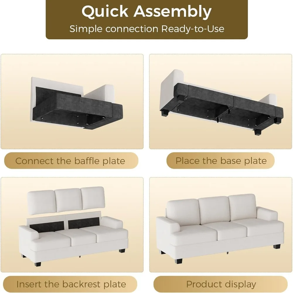 89 inch Couches for Living Room, Modern 3 Seater Couch with Firm Structure, Muebles La Sala, Bouclé Offwhite Children's Sofas 3