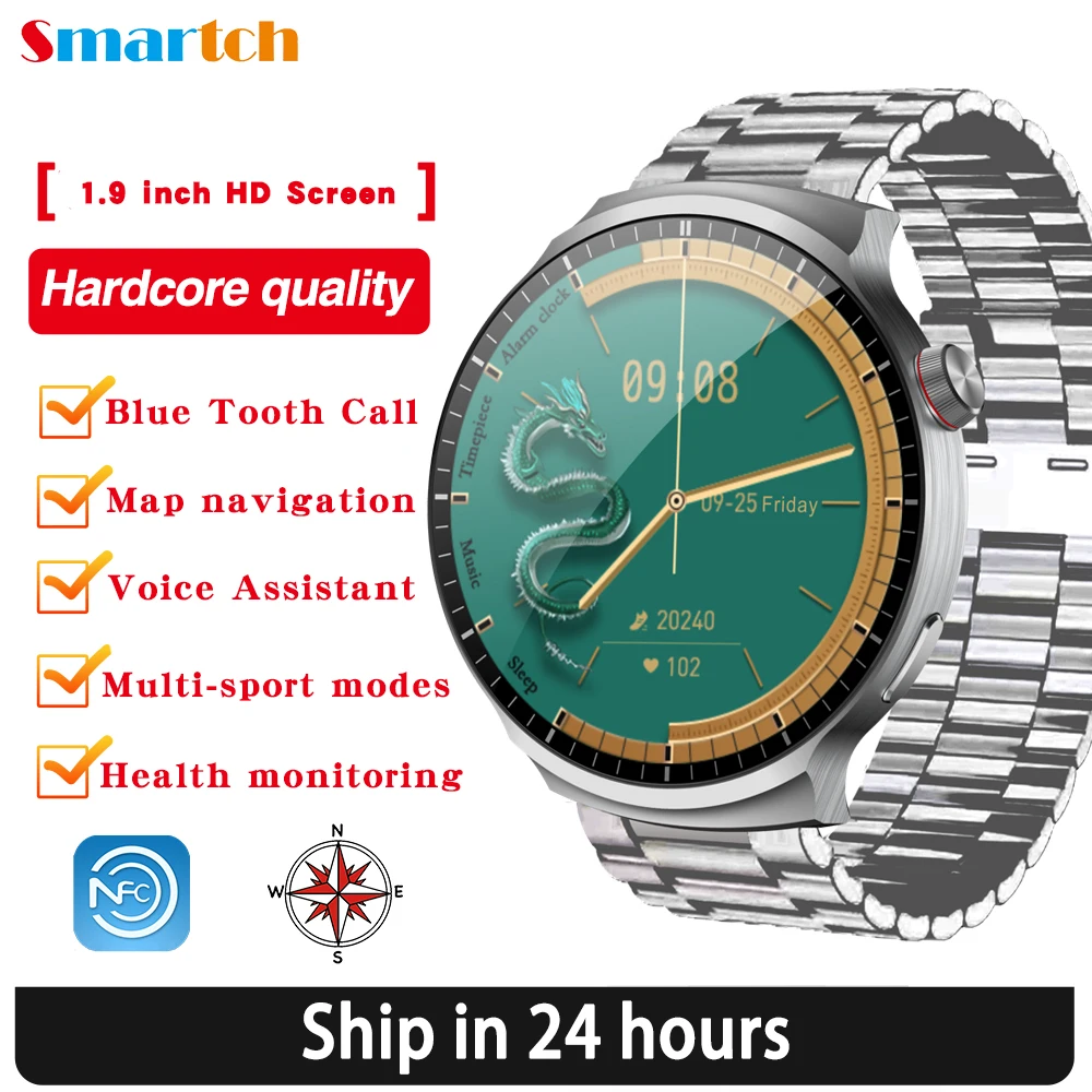 

Sports Fitness Outdoor Smart Watch 1.9" Blue Tooth Call Compass NFC Men Watches Map Navigation Health Waterproof Smartwatch