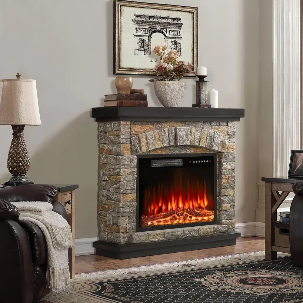 36"Electric Fireplace with Mantel,23 inch Electric Fireplace Insert,TV Stand Heater with Remote Control Timer LED Flame 6