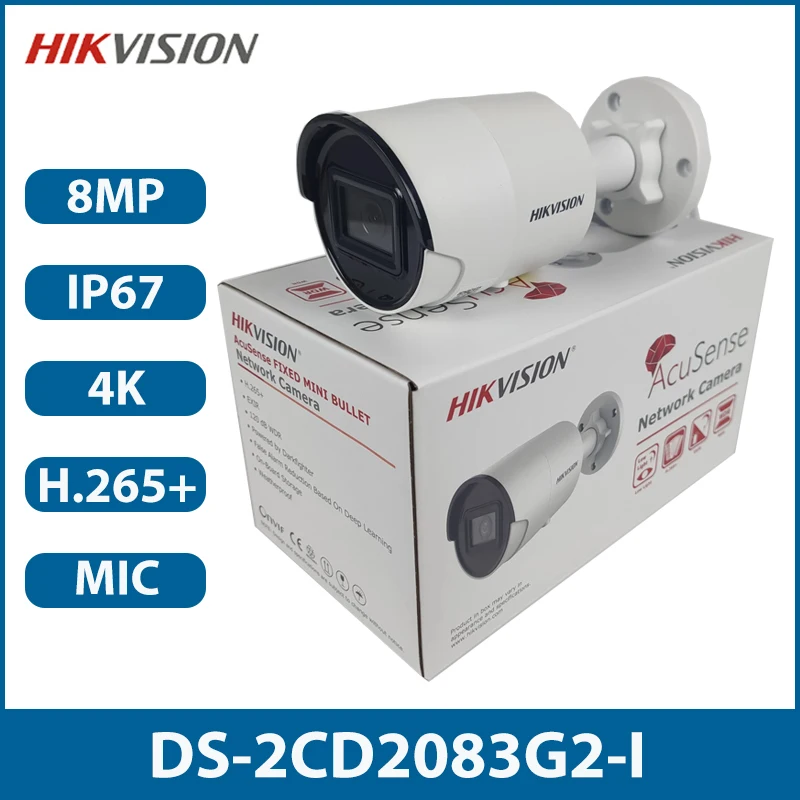 Hikvision 8Mp 4K Camera Acusense Fixed Bullet Network Camera Motion Detection Microfono Integrato Ir40M Ip67 Telecamera Cctv Ds-2Cd2083G2-I