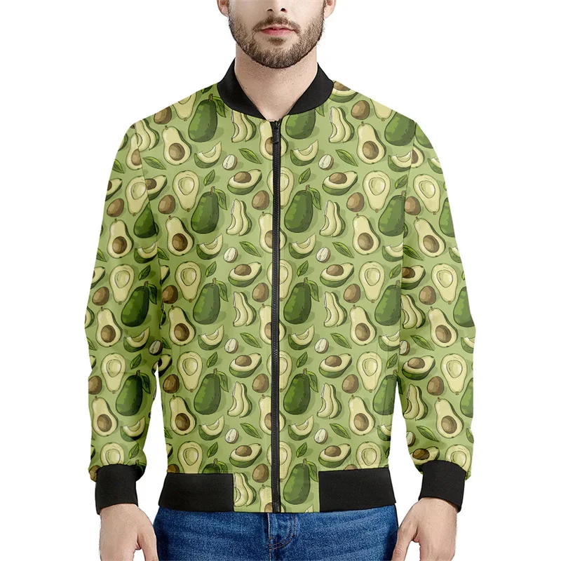 thumbnail image 1 of Chaqueta con cremallera y estampado de aguacate para hombre, chaqueta con estampado 3D de frutas, chaqueta informal de calle con cremallera, sudadera de manga larga tipo bombardero, 1 of 5