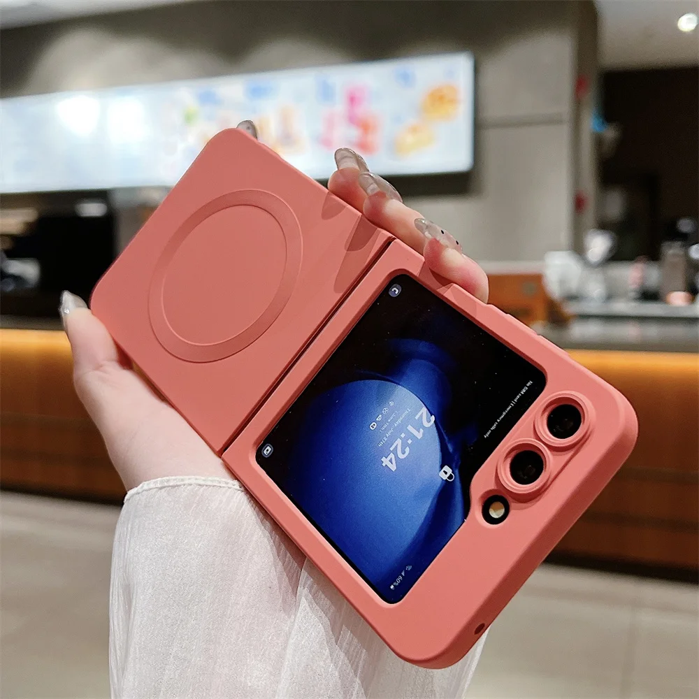 Coque de téléphone magnétique en silicone liquide d'origine pour Samsung Z Flip 6 5 4 3 Flip4 5G, housse de protection de couleur unie avec chargement sans fil_voghion.com