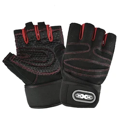 Unisex Half - Finger Workout Gloves with Wrist Support for Exercise and Outdoor Activities (Black and red)