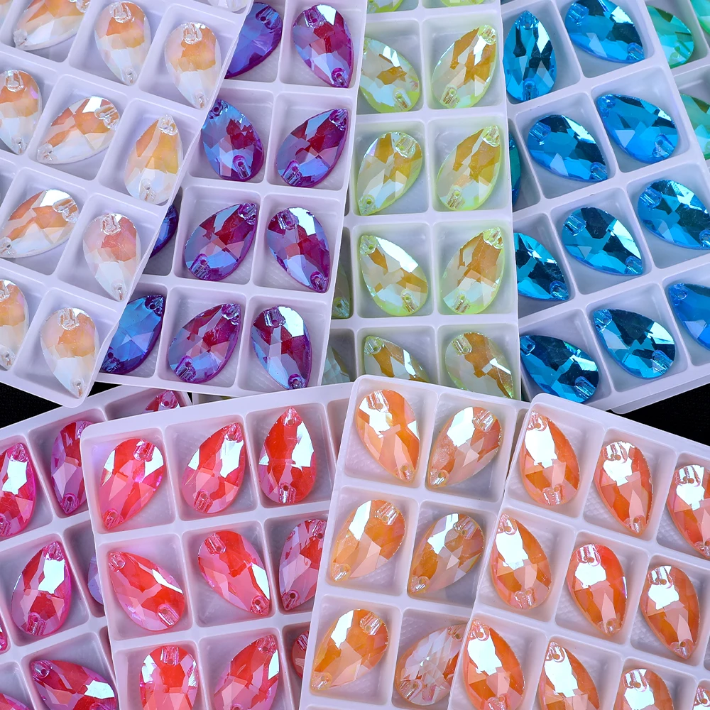 VC Fluorescent Sew on ab Rhinestone Square Navette Triangle Drop Round Cosmic Sewing Diamond Flatback DIY Accessories Wedding sewing stones