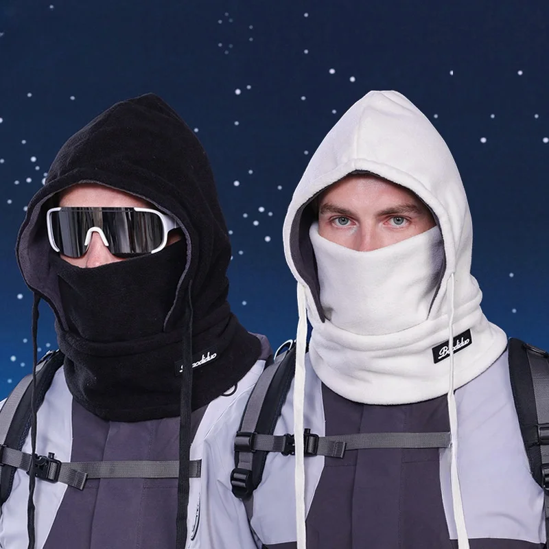 Winter cycling face mask anti wind warm neck hat scarf all in one hat with fleece ear protection for men's pullover