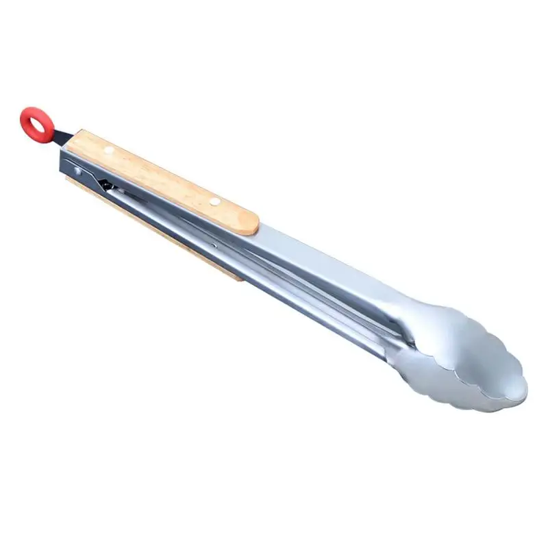 Stainless Steel Kitchen Tongs Locking Food Clips With Ergonomic Wooden Handle Kitchen Food Tongs For Cooking Grilling Barbecue