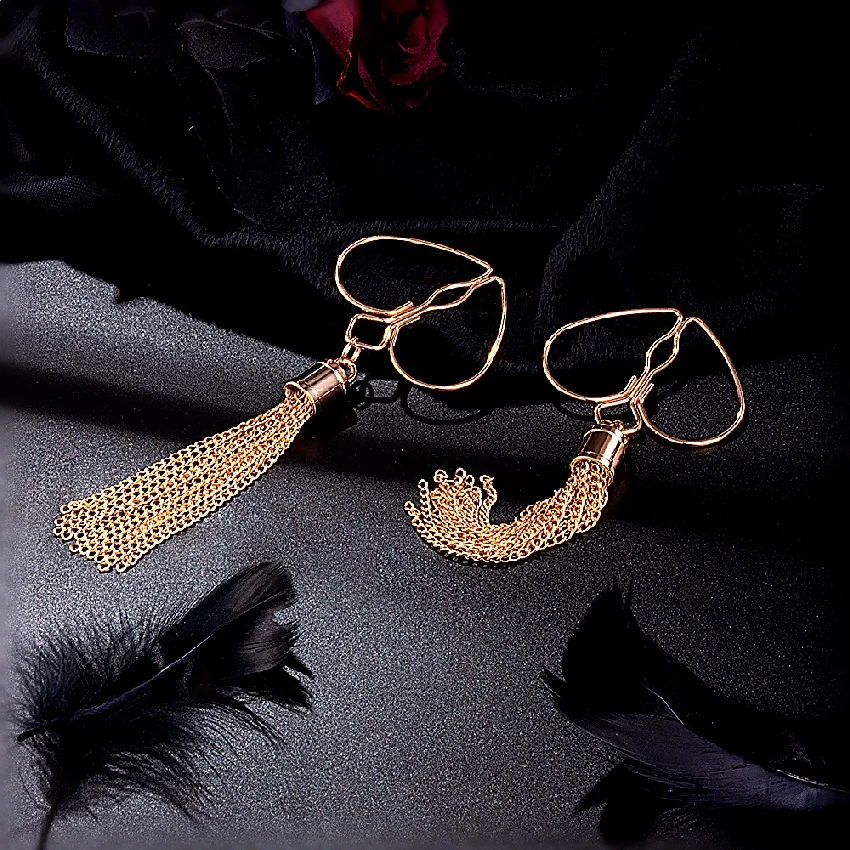 Gold Heart Nipple Clips With Pendant Tassels Non Piercing Jewelry_voghion.com