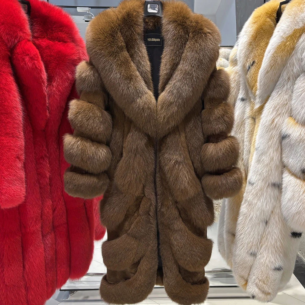 YOLOAgain 2025 Winter Warm Luxury Real Fox Fur Coat Women Pink Fox