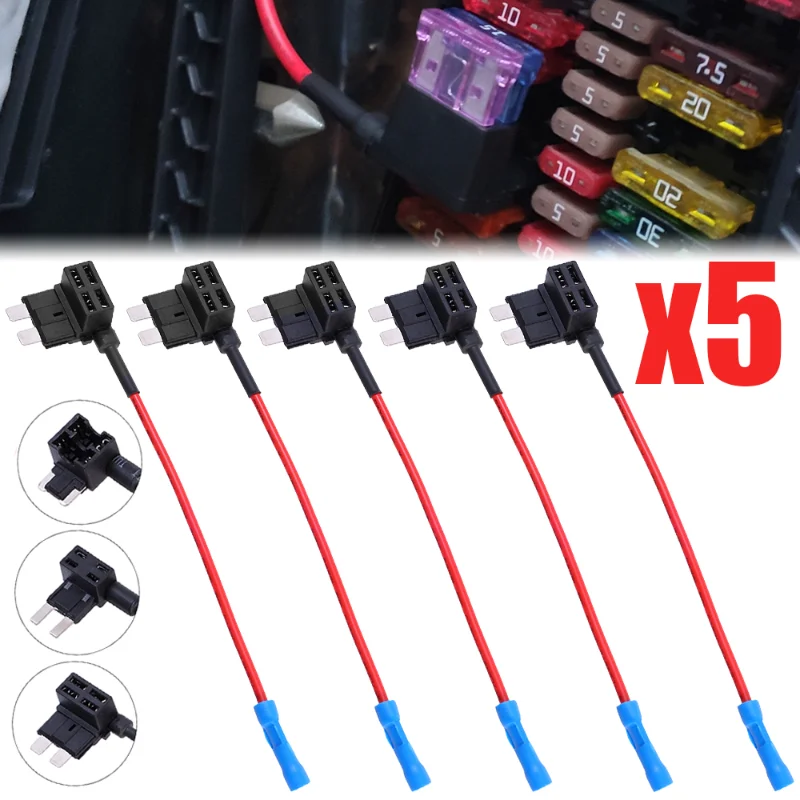 

5pcs Universal Car Fuse Holder Add-a-circuit TAP Adapter MINI SMALL MEDIUM Size Blade Fuse for Car Truck Motorcycle RV Boat