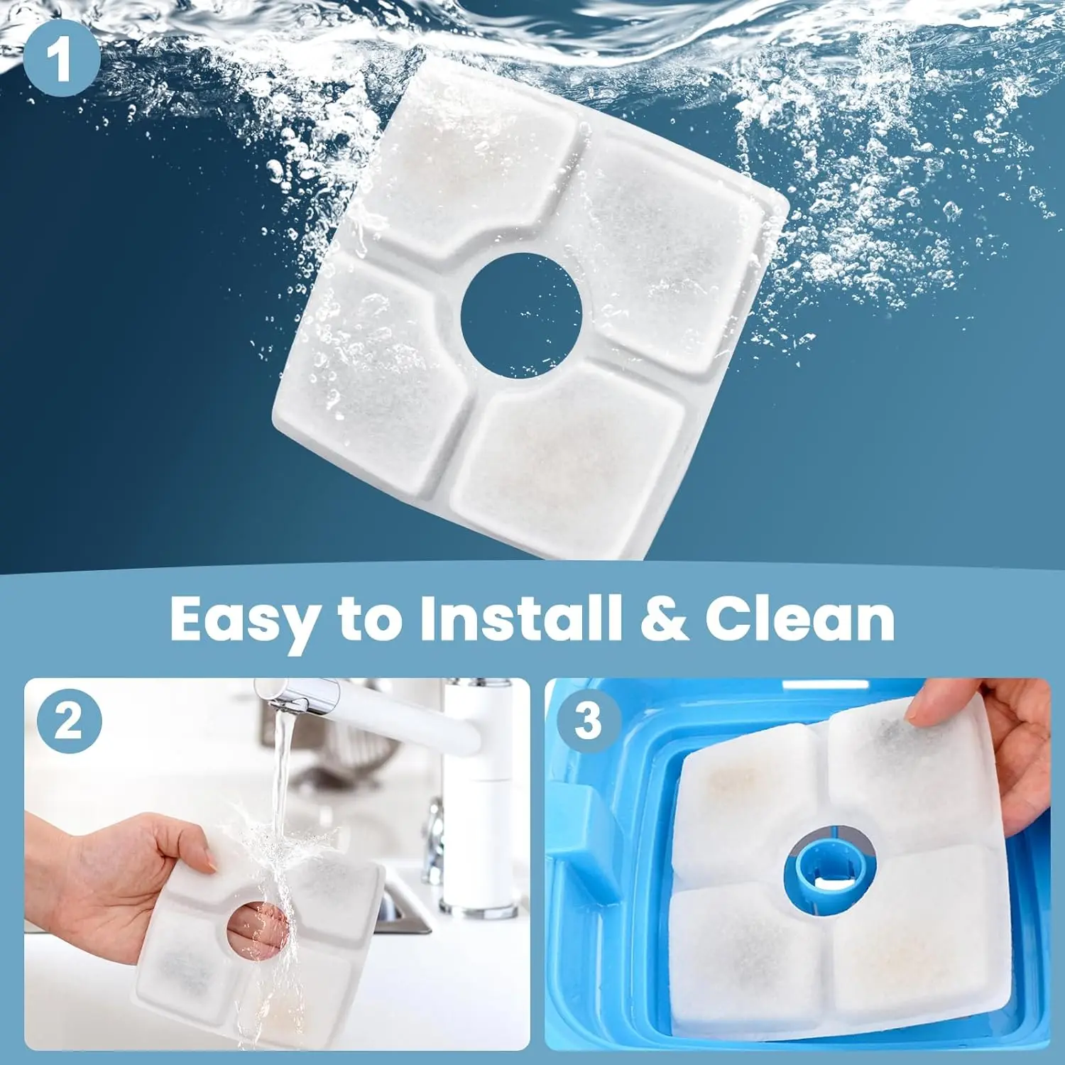 Cat Water Fountain Filter Replacement 4/8 Pack for Square 2.5L Pet Fountain