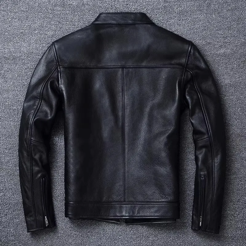 Plus Size Mens Classic Casual Leather Jacket - Slim Fit Cowhide Coat