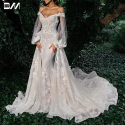 Romantic Floral Lace Wedding Dresses For Woman Mermaid Long Bride Dresses Detachable Train Beaded Bridal Gown Vestidos De Novia