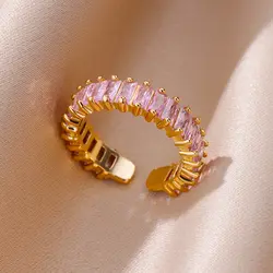 Elegant Gold - Tone Stainless Steel Flower Ring - Aesthetic Pink Floral Design for Weddings and Fashionable Gifts (1)