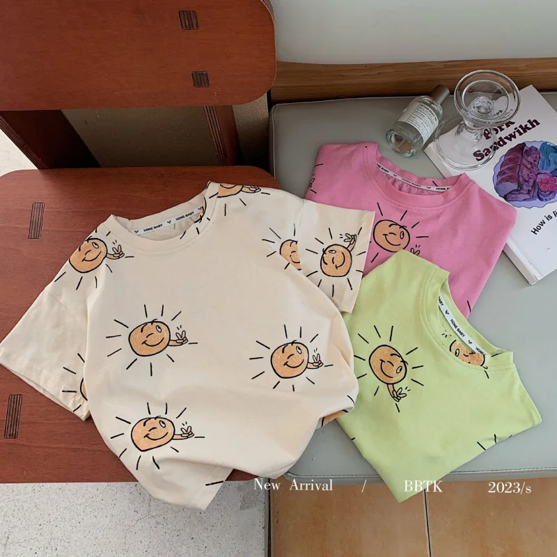 

ChildrenTT-shirt Boys and Girls Sunshine Small Sun Casual Short Sleeve Printed CartoonTT-shirt F0128-WS