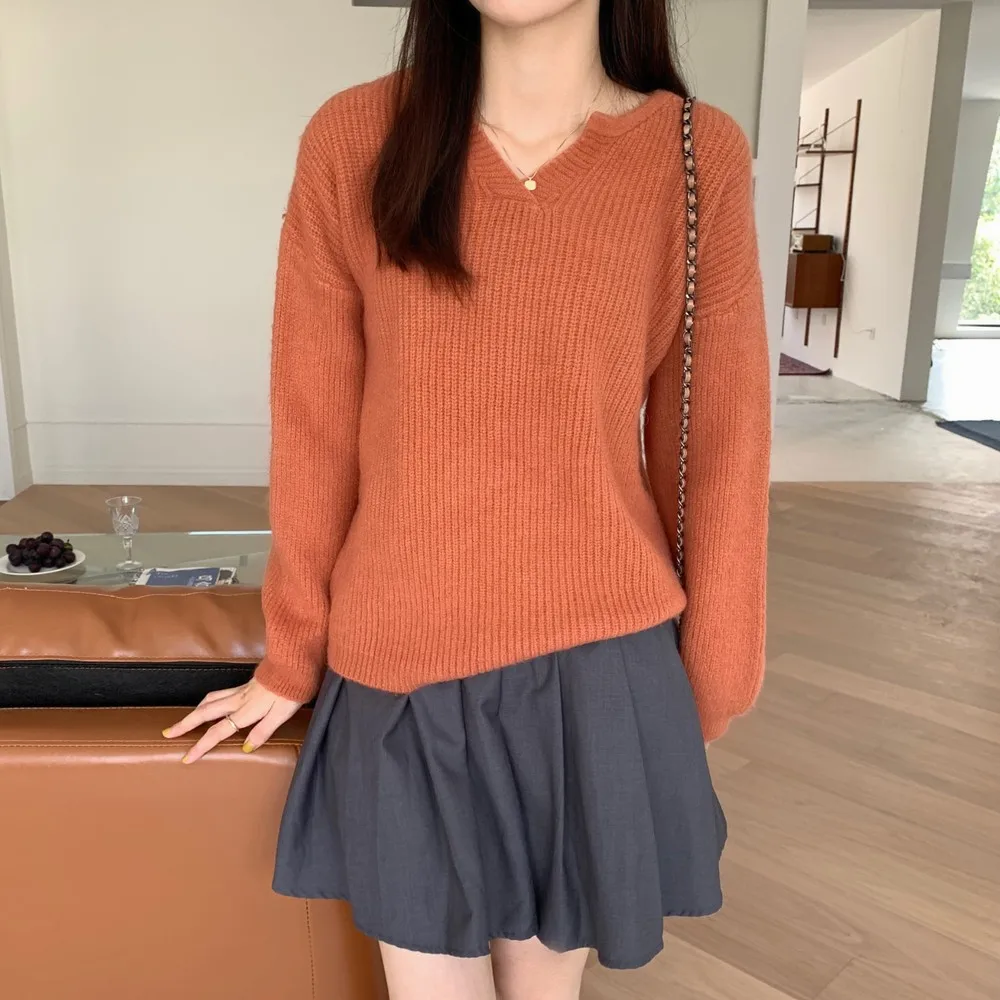 Croysier Sweaters Fashion Clothing 2021 Women V Neck Long Sleeve Knitted Pullover Jumper Autumn Winter Warm Casual Loose Sweater ladies cardigans