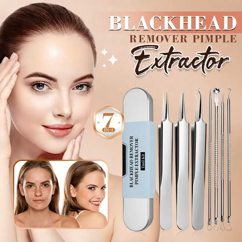 Makeup Tool Set Acne Needle Makeup Tool Blackhead Remover Kit Stainless Steel Blackhead Remover Tool Kit 7-Piece Set Acne Needle Clip Blackhead Tweezer Beauty Tools