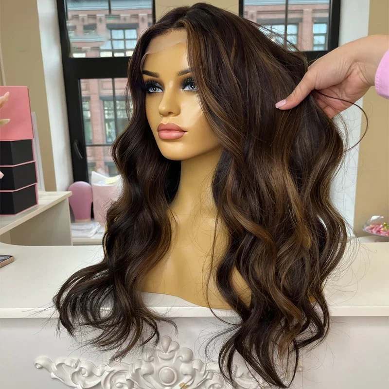Soft Glueless Highligt 26Inch 5x5 Silk Base Wavy Jewish Human BabyHair HD Lace European Hair Preplucked Daily Wear Wig human hair wig