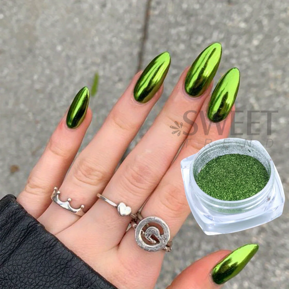 2Bottle Green Mirror Nail Art Glitter Gradient Y2K Summer Plant Effect Magic Metallic Chrome Pigment Powder Manicure Decor Flash