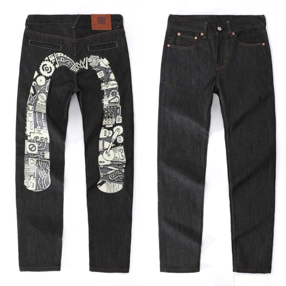 Japanese Handmade Embroidered Jeans Men's Pure Cotton Straight Tube Hip-Hop Popular Slim Red Ears Show Thin Trousers Devil Big M 5