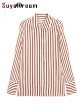 

SuyaDream Woman Striped Shirts 100%Silk Crepe Long Sleeves Printed Blouse Shirt 2022 Spring Autumn Office Lady Chic Top