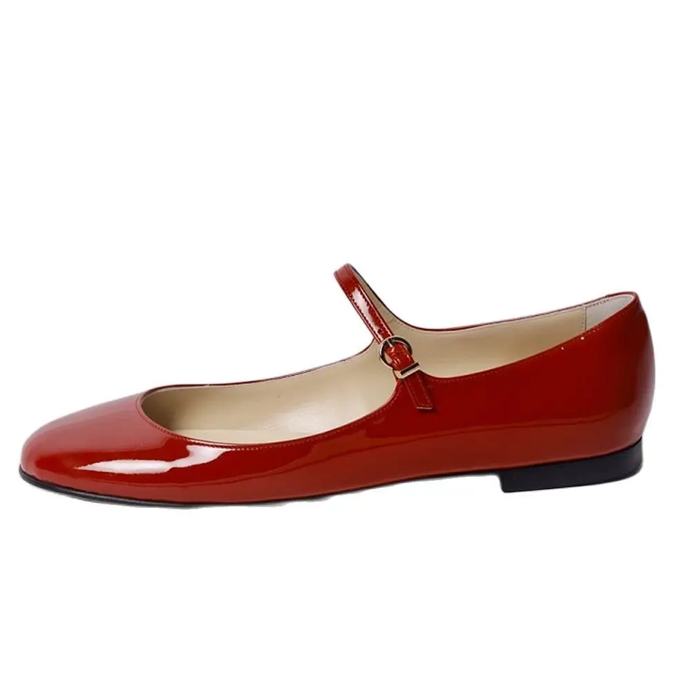 

Solid Color Patent Leather Mary Jane Shoes Large Size Flat Round Toe Square Heel Buckle Cute Lady Pumps
