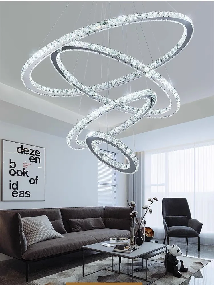 Modern Crystal Rings Ceiling Chandelier Circle Pendant Lamp Living Dining Room Lustre Hanging Light Home Decor Lighting Fixtures ceiling chandelier