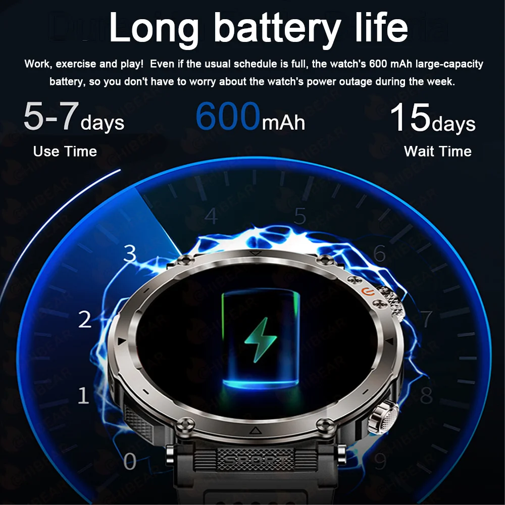 5ATM Waterproof Smart Watch Men 600mAh Outdoor SmartWatch GPS Compass Heart rate LED Flashlight Bluetooth Call Sports Smartwatch