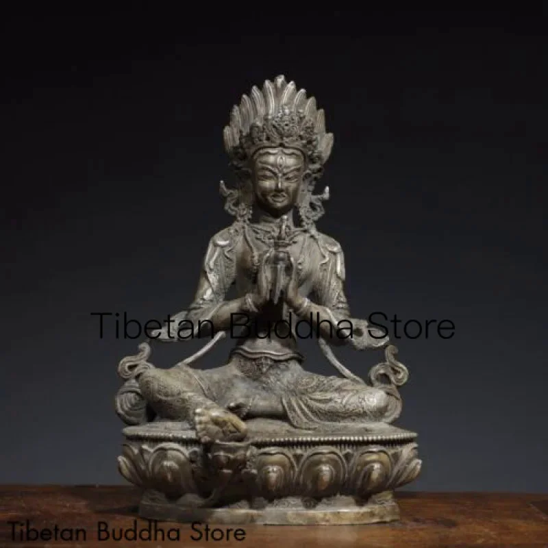 

8.8" Chinese Buddhism Pure copper Gilt silver Vajra Bodhisattva Buddha statue