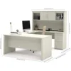 L-Shaped Executive Office Desk with Pedestal and Hutch，Desk with 3 Storage Cabinets， Executive Office Desk 4