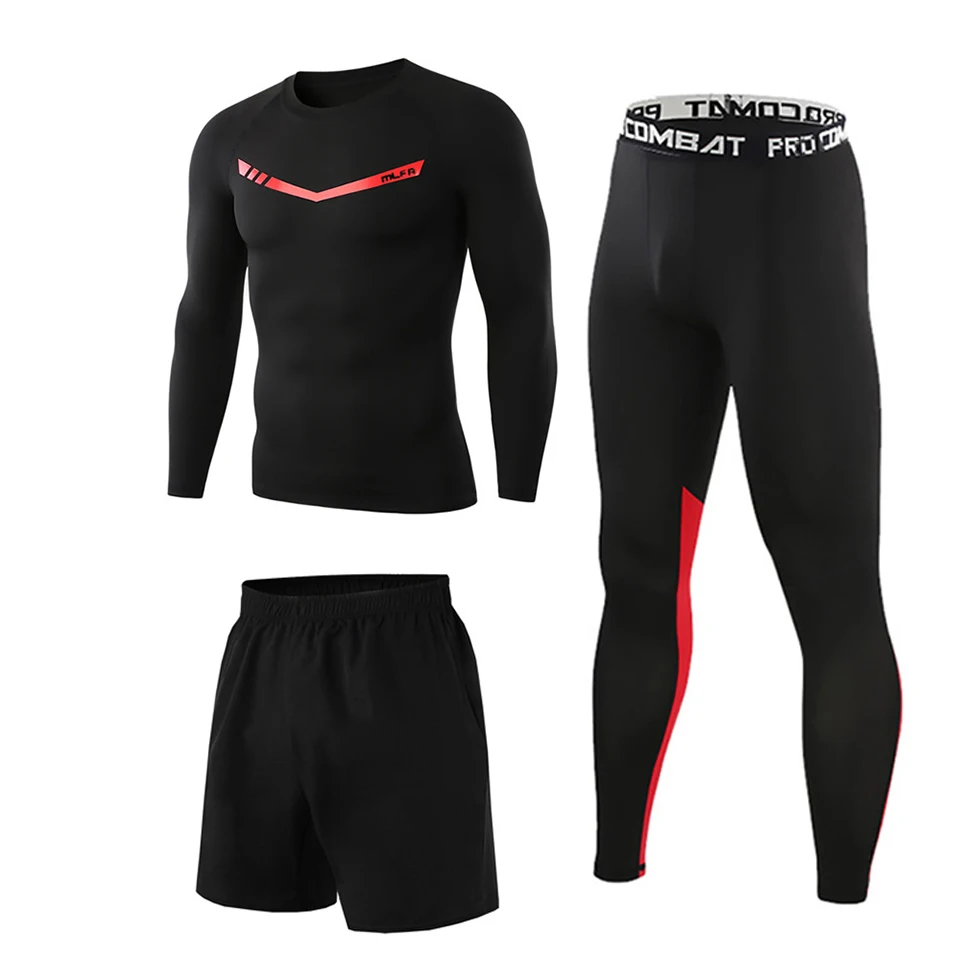 MMA Rashguard 3pcs / set Men's Tracksuit Boxing Gym Clothing Fitness Compression T-shirt Bjj Sportswear Muay Thai Shorts Tights