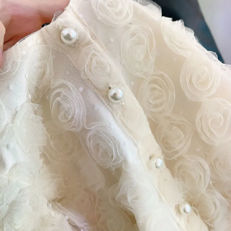 Fashion Baby Girl Princess Flower Cardigan Pearl Button Girl Coat Party Birthday Wedding Dress Top Clothes Spring Autumn 1-14Y