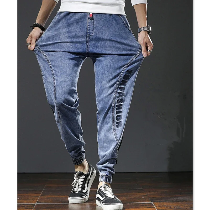 Plus Size 6XL 7XL Autumn Jeans Men Stretched Jogger Loose Harem Large Casual Ankle-Length Blue Boys Denim Trousers Male Pants