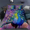 Peacock Duvet Cover Plum Blossom Decor Bedding Set King Size Crane Peacock Feather Floral Pattern Romantic Quilt Cover 4