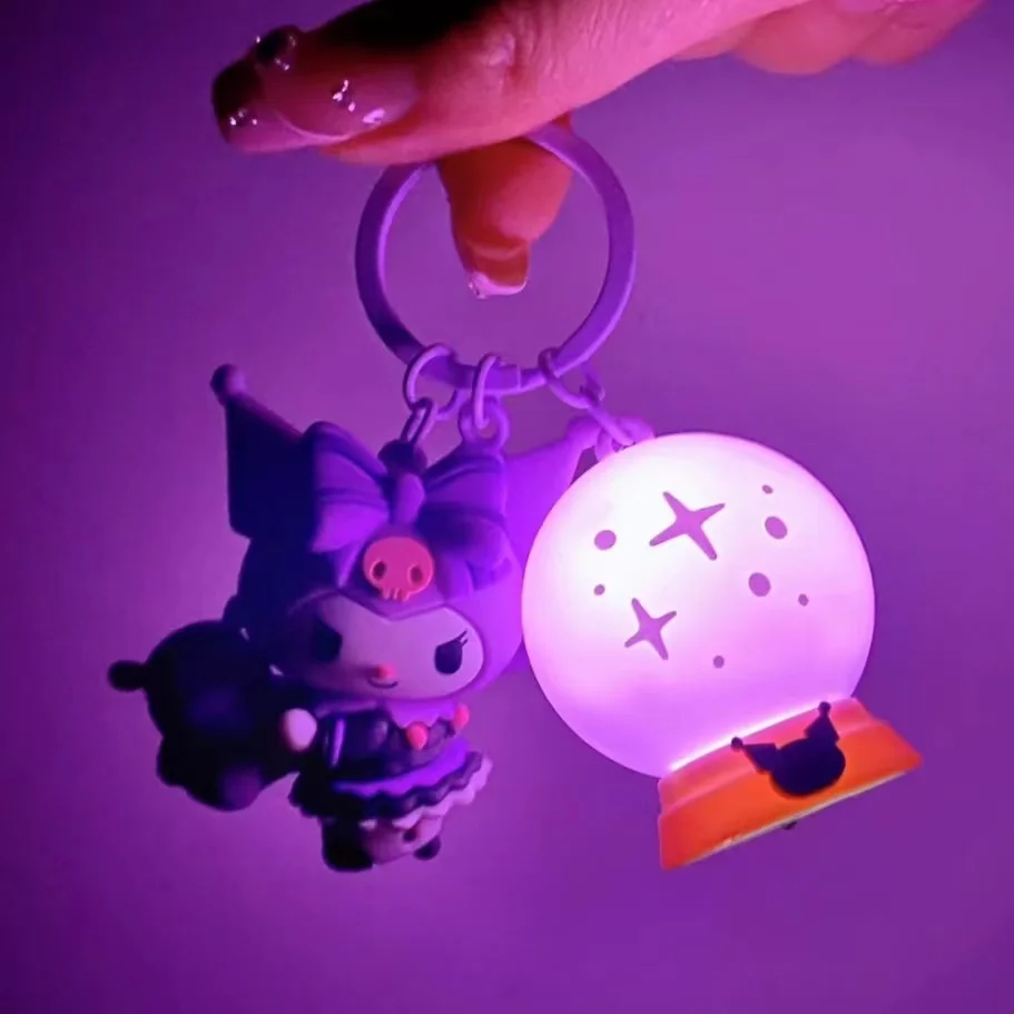 

Kawaii Sanrio Kuromi Luminous Magic Ball Anime Cartoon Keychain Light Up Pendant Ornament Backpack Charm Children Toys Girl Gift