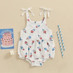 Baby Girl 4th of July Jumpsuit Summer Ice-Cream Print Sleeveless Romper for Newborn Toddler Cute Clothes for 0-18 Months