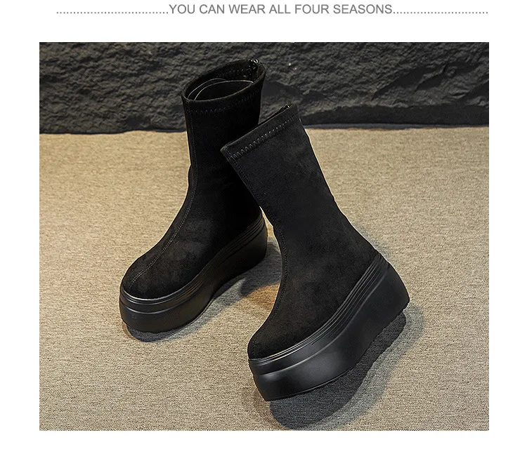 Women's  8cm Suede Leather Platform Boots - true deals club