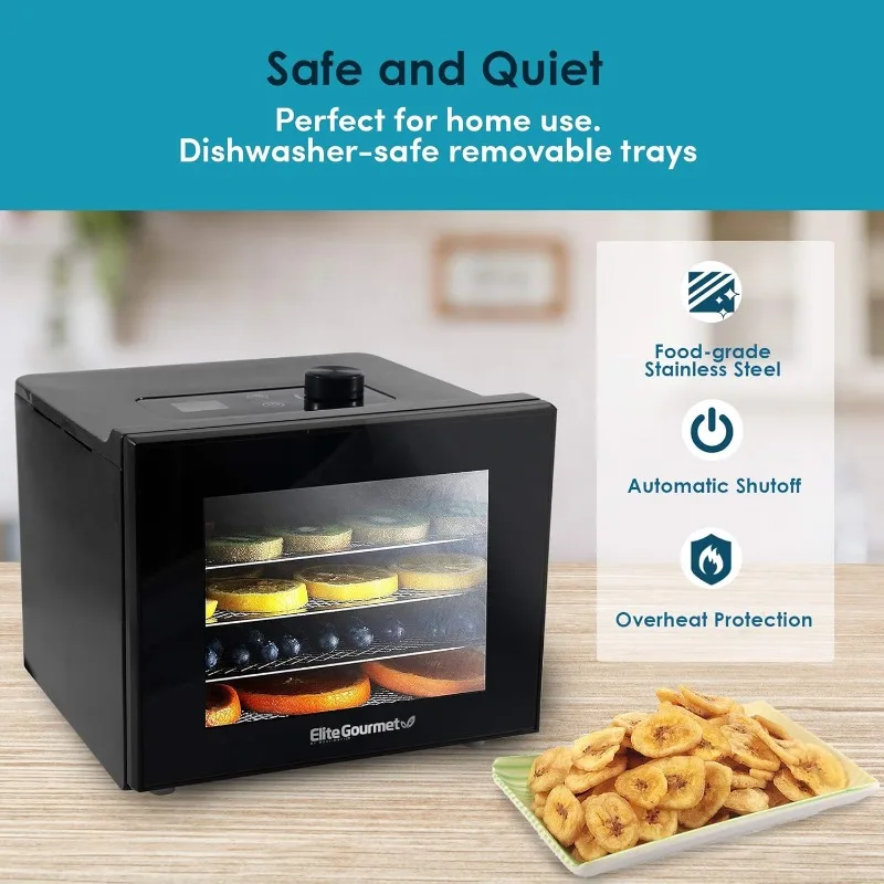 Elite Gourmet Food Dehydrator, Stainless Steel Trays Food Dehydrator, Adjustable Temperature Controls, Jerky Herbs Fruit Veggies 4