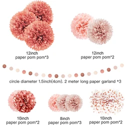 Elegant Dusty Rose and Gold Paper Pom Pom Set - Chic Party Decorations for Weddings and Baby Showers (Dusty rose)