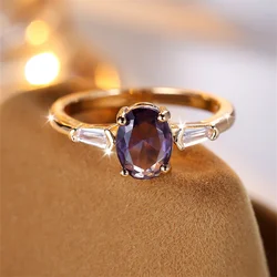 Elegant Purple Zircon Stone Minimalist Gold Ring - Women's Wedding Band & Stacking Jewelry Gift - 8 (Purple)