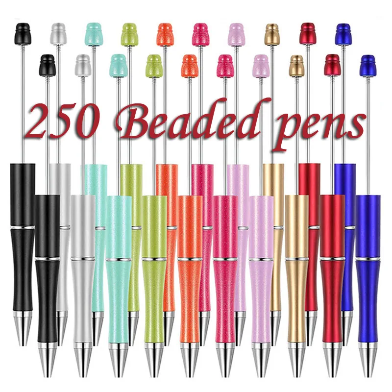 

250Pcs Beadable Pens Bead Pens Beads Pen DIY Making Multicolor Ballpoint Pen Black Ink for Women Kids Students Office School