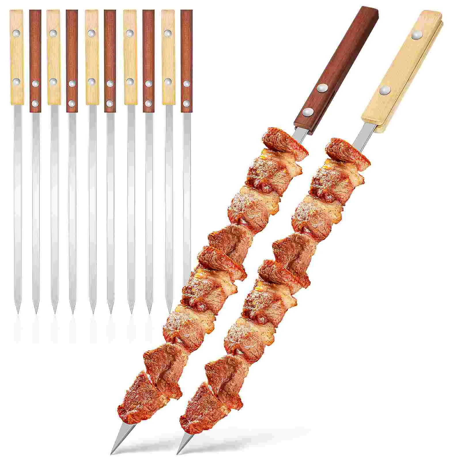 

12 Pcs Turkish Skewers with Wooden Handles Stainless Steel Kebab Skewers for BBQ