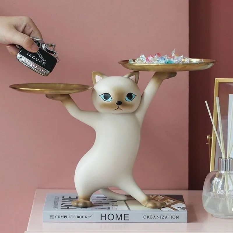 

Resin Cat Storage Tray Funny Enchanting Cat Figurine Decoration Desktop Keys Candy Storage Organizer Home Porch Desk Decoration