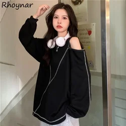 Off Shoulder Sweatshirts Women M-4XL Fashion European Streetwear Designer Hotsweet Cool Teens Sporty Hip Hop O-neck Gothic Chic