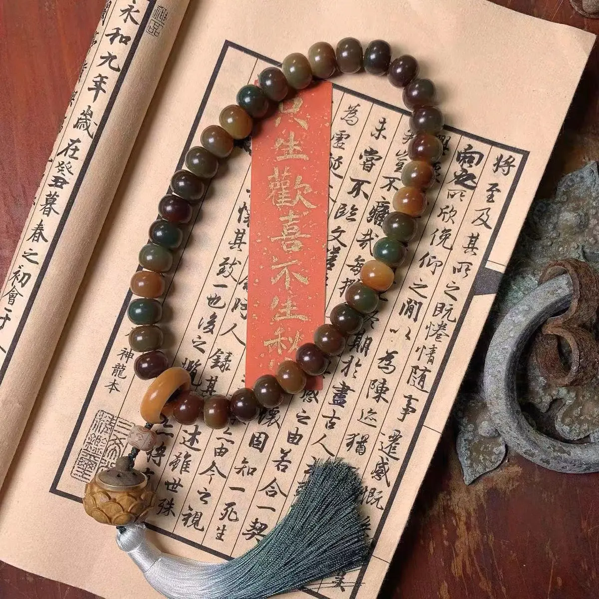 Dunhuang Hand-held Chanting Buddhist Beads Wen Play Bodhi Root Bracelet Men's and Women's HandString Woolen Chain Prayer Jewelry