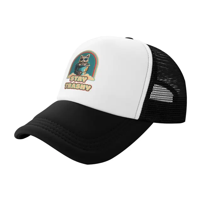 Fun Happy Raccoon Lover Stay Trashy Trucker Hat For Men Women Summer Breathable Mesh Side Caps Hats For Casual Wear 2