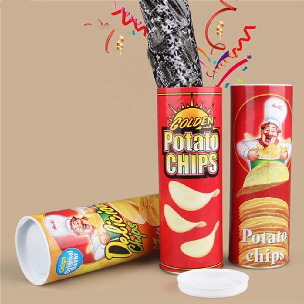 

Funny Potato Chip Can Jump Spring Snake Toy Gift April Fool Day Halloween Party Decoration Jokes Prank Trick Fun Joke Toys